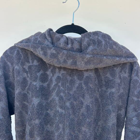 Rebecca Taylor Wool Angora Leopard Velvet Belted Coat Black 6 Puffy Voluminous - Picture 10 of 12